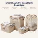Laundry Basket Set with Handles, 3 Ventilated Plastic Baskets (30L, 17L & 4L Clip-On) and 55L Collapsible Mesh Hamper, Nestable Storage Design (Beige)