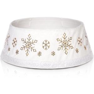 MJartoria Christmas White Tree Collar 30 Inch, Snowflake White Tree Ring, Christmas Tree Skirt for Artificial Christmas Tree, Rustic Holiday Party Indoor Decoration (White-Snowflake)