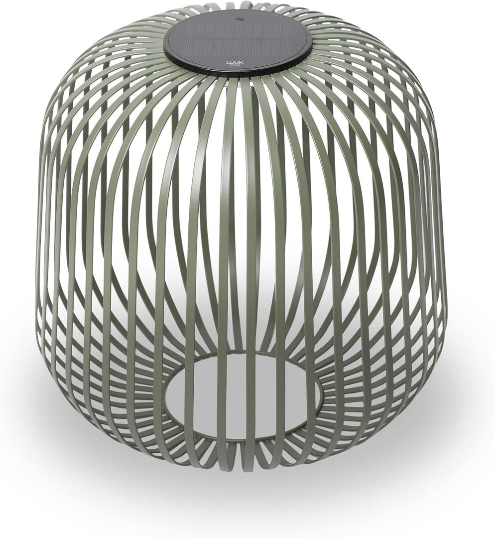 LUUK Studio Solis Solar Table Lamp, Lantern Design, Forest Green, Size L