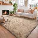 Amdrebio Beige Boho Large Fluffy Shag Area Rug 6x9 for Living Room Bedroom