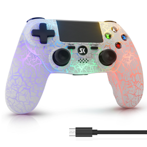 ISHAKO Controller for PS4, Wireless Game Controller for PlayStation 4/Pro/Slim/PC Windows, with 1000mAh Battery, 4-modes RGB LightingDouble Vibration, 6-Axis Motion Control (White)