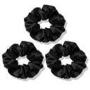 OLESILK 100% Mulberry Silk-Scrunchies for Hair Sleep, Women Grils Silk Hair Ties for Frizz & Breakage Curly Hair, No Damage, Elastics Ponytail Holder, 3 Pack (Dark Night Black)