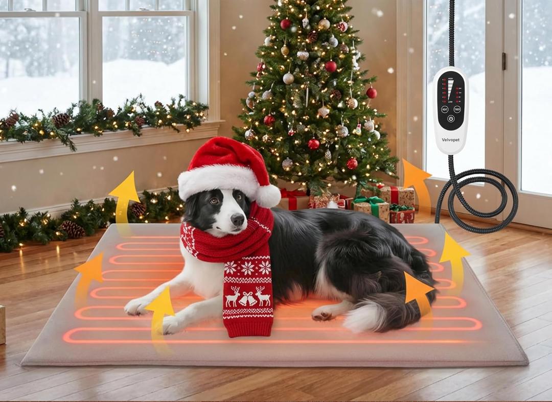 Pet Heating Pad for Cats and Small Dogs  Heated Cat Bed with 4-Level Timer & 6-Level Temperature, Waterproof Indoor Warming Mat with Chew-Resistant Cord & Soft Washable Cover, 16"x28" (Gray)