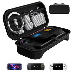 Ivoler Carrying Case for Lenovo Legion Go S/ASUS ROG Xbox Ally/Xbox Ally X Portable Hard Shell Pouch Travel Bag Built-in Gaming Charger Dock Storage, 8 MicroSD and 2 Credit Sized Cards Slots -Black