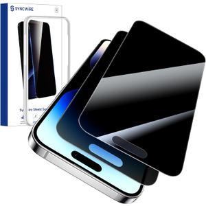 3 x SYNCWIRE Privacy Screen Protector for iPhone 14 Pro 6.1'', 2-Pack Unbreakable Anti Spy Tempered Glass Saver Black[Easy Installation Frame][10X Stronger][Bubble Free][Sensitive Touch][Anti Fingerprint]