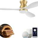 42" Smart Flush Mount Ceiling Fans with Light Remote,Low Profile,Gold White