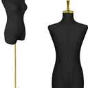 Dress Form Mannequin Torso for Women, US Standard Size 0-2 | 53"-73" Height Adjustable, Black Linen Fabric Torso with Gold Metal Stand, for Sewing & Display