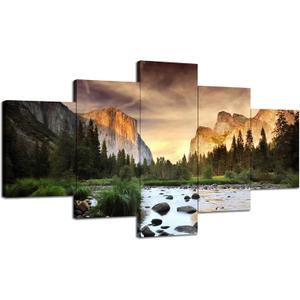 Artbrush Tower Yosemite Wall Art Yosemite National Park Wall Decor Mountains Landscape Picture Frame California Canvas Print Sunset Poster Painting Home Living Room Decoration(60''Wx32''H) (60Lx 32W-50)