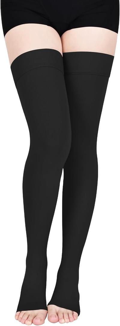 20-30mmHg Compression Stockings for Women, Open-Toe Thigh High Compression Socks, Medical Compression Stockings for Varicose Veins, Swelling, Teacher, Doctor (Small, 1 Pair-Black)