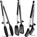 Tongs for Cooking, 12" Kitchen Tongs with Silicone Tips, Food Grade Serving Tongs Set of 3, Black