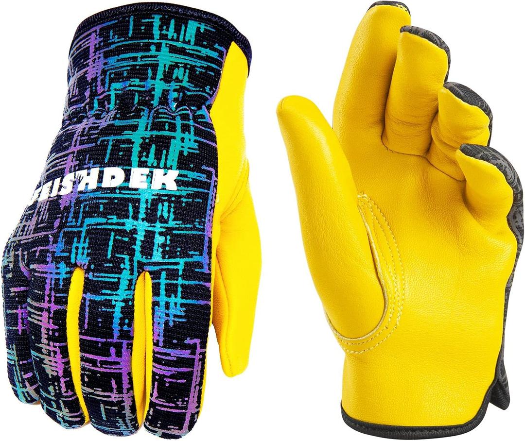 Kids Genuine Leather Work Gloves, Kids Gardening Work Gloves Safety Gloves, Reflective, Breathable Design, Perfect for Children Gardening, Yard Work, Outdoor (Small, Black, 2-3 Years Old)