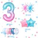 Cartoon 3rd Birthday Decorations for Boys Girls, Starry Sky 3 Balloon Number 40 Inch, Pink and Blue Balloons With Star Balloon For Pink Blue Birthday Decorations
