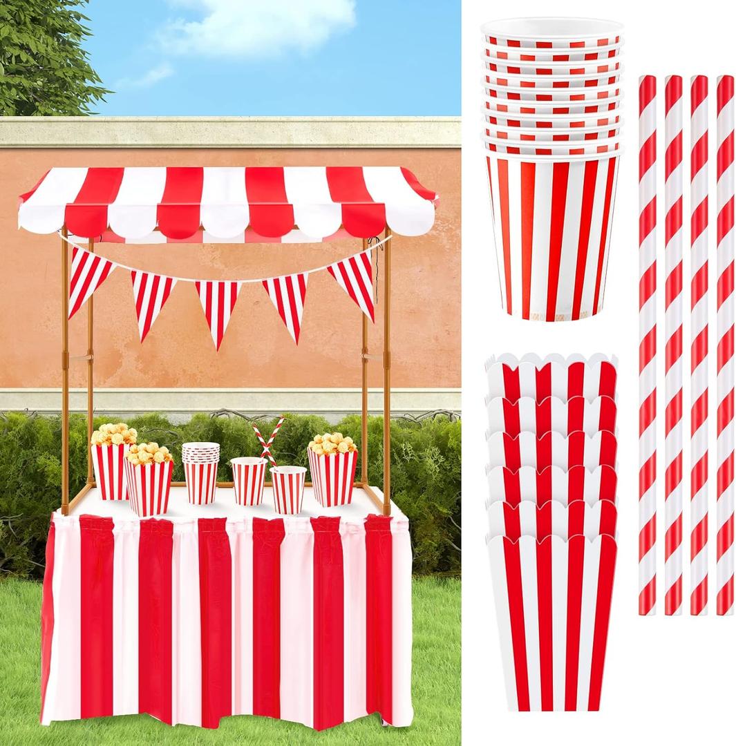 3 Pcs Carnival Party Decorations Circus Tent Awning Halloween Red White Banner Concession Stand(Cute Style)
