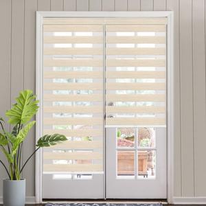 SEEYE Cordless Zebra Blinds for Windows, 60% Shading Zebra Shades, Free-Stop French Door Blind Window Shades, Dual Layer Light Filtering Roller Shades for Day and Night, 34.5" W x 64" H, Linen Beige