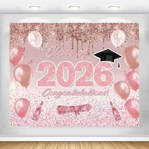 Pink Graduation Backdrop 10x8ft Rose Gold Class of 2025 Banner Congrats Grad Photo Background Congratulations Graduate Decorations Prom Party Supplies for Outdoor Indoor Photo Booth Props