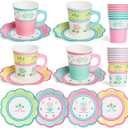 xo, Fetti Tea Party 9oz Cups and Saucers Set - 32 Piece Drinkware Set | Garden Party, Fancy Birthday, Easter, Pastel, Floral, Coquette, Vintage