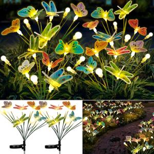 Solar Garden Lights, 2 Packs 16 LEDs Solar Swaying Lights with Highly Flexible Wire, Like Lively Dragonfly Butterfly Firefly Flying in Garden, Waterproof Outdoor Light for Yard Pathway Decor
