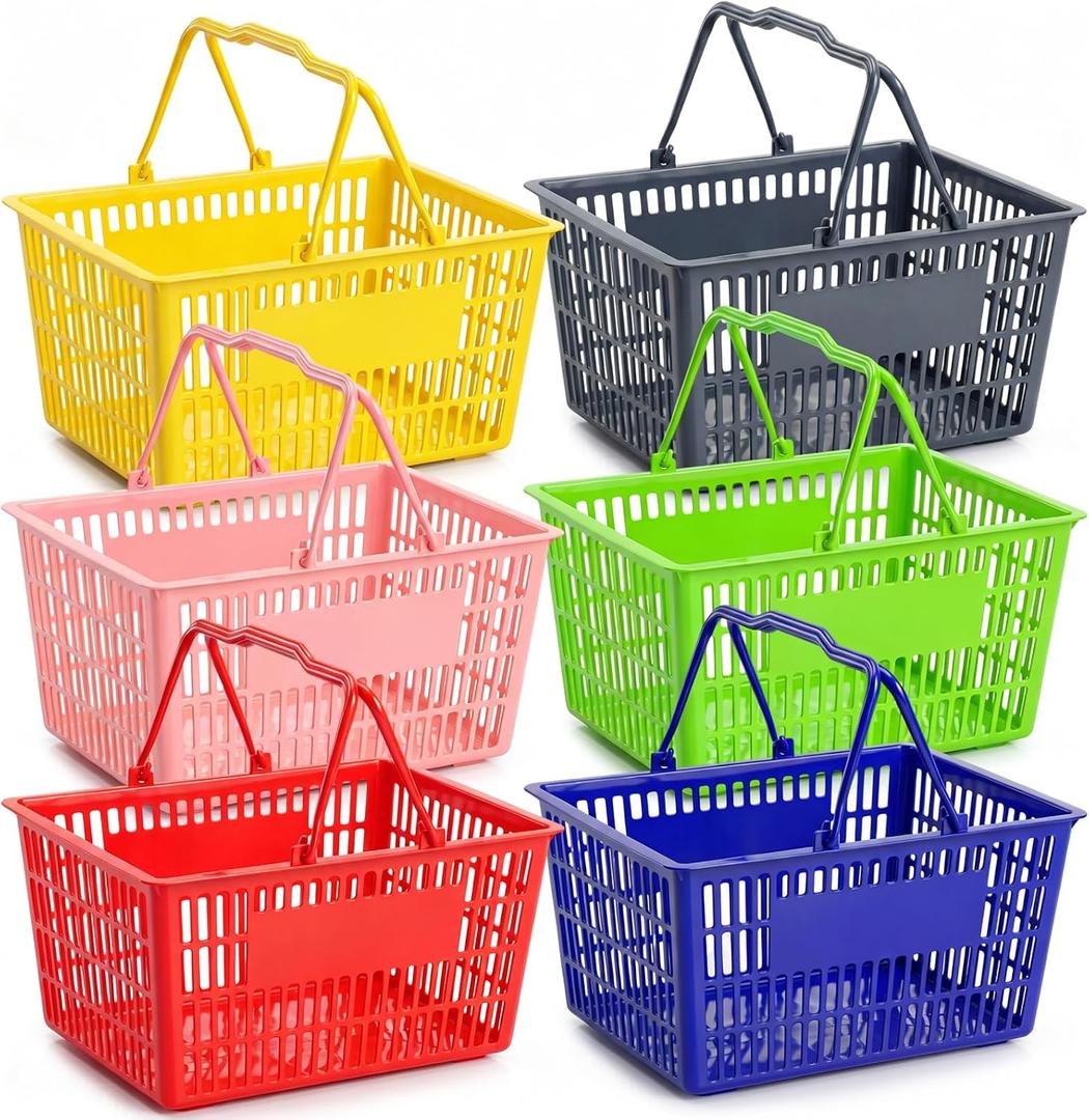 Mumufy 6 Pack Plastic Shopping Baskets with Handles Bulk 15.3x11.4x8''