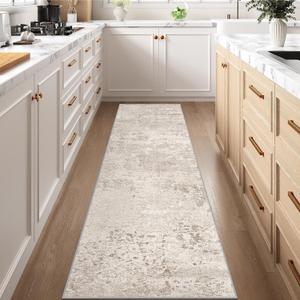 Art&Tuft 2x8 Runner Rug - Washable Runner Rugs, Non-Slip Runner Rug for Hallway, Low-Pile 2x8 Rug Runner Kitchen Laundry Room Rug Throw Carpet for Entrance Bedroom Living Room, Beige
