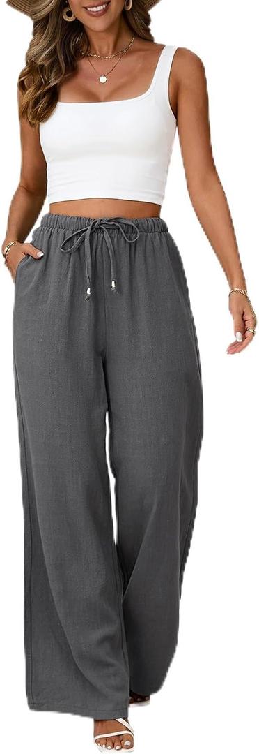 Linen Pants Women White Wide Leg Pants Summer Palazzo Pants Loose Flowy Beach Work Dress Black Pants Trousers 2025 (Small, Grey)