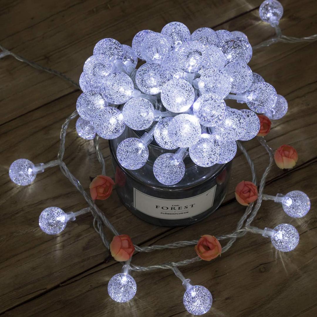 AWQ 100 LED 49 FT Globe Ball String Lights Crystal Bubble Ball Fairy String Lights Plug in with Remote 8 Modes Extendable for Indoor Outdoor Wedding Christmas Tree Garden Decor (White)
