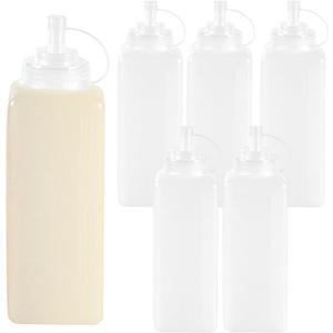 SINJEUN 6 Pack 1000ml Square Squeeze Bottles, Wide Mouth Condiment Containers with Caps, White