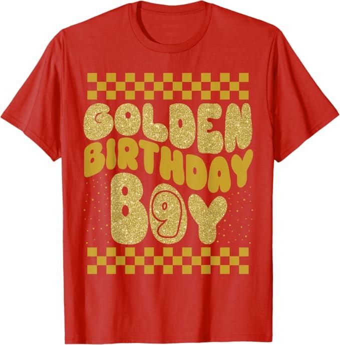 Golden 9th Birthday Boys Toddlers Birthday Party Decoration T-Shirt Medium