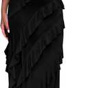 BTFBM Women Summer Elegant Strapless Midi Ruched Bodycon Dress Solid Color Stretch Mesh Slim Party Cocktail Dresses (Large, Black)