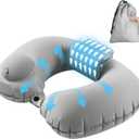 Inflatable Travel Neck Pillow, Pump Type, U-Shaped Pillow, Double Valve, Portable Pillow, Headrest,Air Pillow, Manually Pressed Inflatable, Nekpiro, Airplane, Travel Pillow, Storage Pouch Included