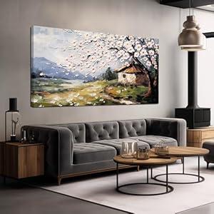 Large Canvas Wall Art for Living Room Farmhouse Decor Pictures Abstraction Landscape Wall Art Decor Prints Plum Blossom Artwork Countryside Canvas Painting Wall Decor for Bedroom with Frame 29x58 IN