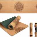 Workout Mat with Carrying Strap - 6mm Thick Cork Yoga Mat (72 x 24) - Non-Slip Cork Mat for Home, Gym, Fitness & Hot Yoga - Lightweight, Cushioned, Durable & Sweat-Resistant by Fitby