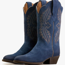 Women Vintage Embroidered Cowboy Boots Mid Calf Pointed Toe Knee High Western Boots Chunky Stacked Heel Pull On Mid Calf Cowgirl Boots V Cut Retro Casual Street Party, Size 9