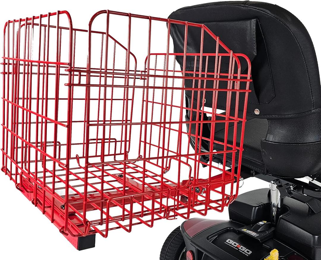 Foldable Folding Scooter Rear Basket for Golden & Pride Mobility Scooters & Powerchairs (Only Works with Scooters & Power Chairs Equipped with 1" x 1" Hitch Receiver) (Red)