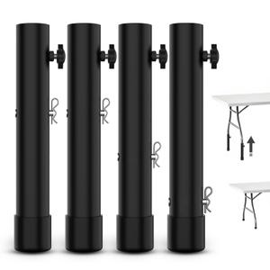 YUEYIN Table Leg Extenders for Folding Tables, 3-Level Height Adjustable Metal Table Risers (10in) for Straight/Bent Legs, Back Pain Relief & Posture Improvement, Black, 4-Pack