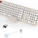 Wireless Keyboard and Mouse Combo, MOFII 104 Keys Full-Size Retro Round Keys Typewriter Keyboards Ergonomic Keyboards and Mouse Wireless for Windows, PC, Laptop, Desktop White