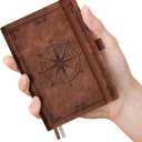 AHGXG Small Lined Pocket Journal Notebook for Men - 256 Numbered Pages College Ruled B6 Mini Journal, Vintage Soft Leather Hardcover, 80gsm Paper, for Women Work Office School, 4.1'' X 5.7''- Brown