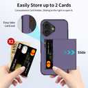 2 x SAMONPOW for iPhone 17 Phone Case with Card Holder iPhone 17 Wallet Case 6.3 inch Heavy Duty Protective Shockproof Dual Layer Hidden Card Slot Slim Cover for Women Men, Gray Purple