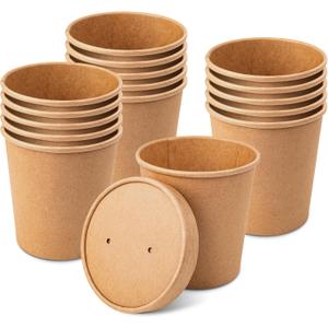 [50 Pack Soup Containers with Lids, Disposable To Go Containers Kraft 16oz Paper Soup Bowls with Lid for Hot Drinking, Food, Ice Cream (50sets, 16 oz)