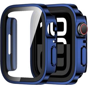 Amizee 2 Pack Case Compatible with Apple Watch Series 11/10 46mm Case with Built-in Screen Protector, Ultra-Thin Hard PC Straight Edge Anti-Scratch Protective Cover for iWatch 46mm (Blue/Clear)