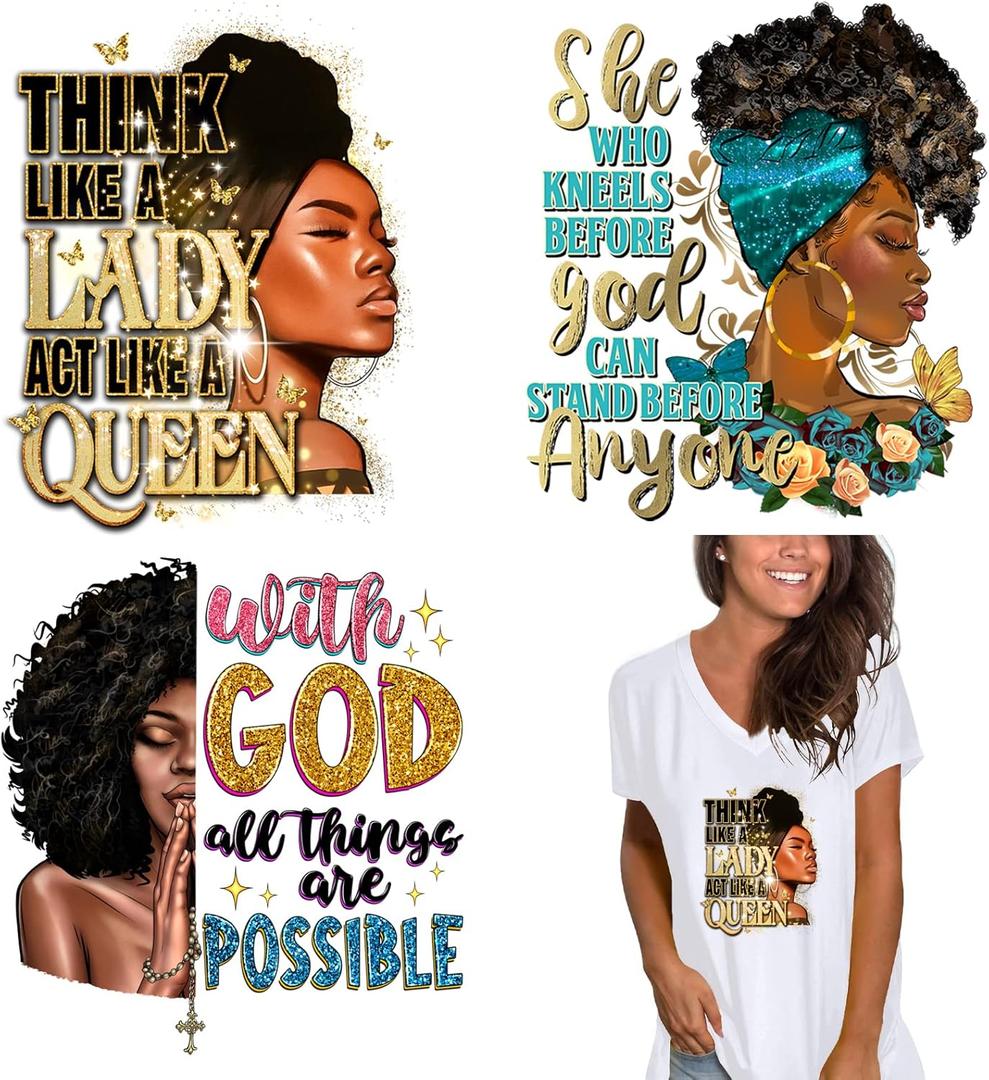 5 x 6pcs Iron On Patches Decals for Clothing T-Shirt Heat Press Decal Design Black Women Heat Transfer Sticker Decoration Applique