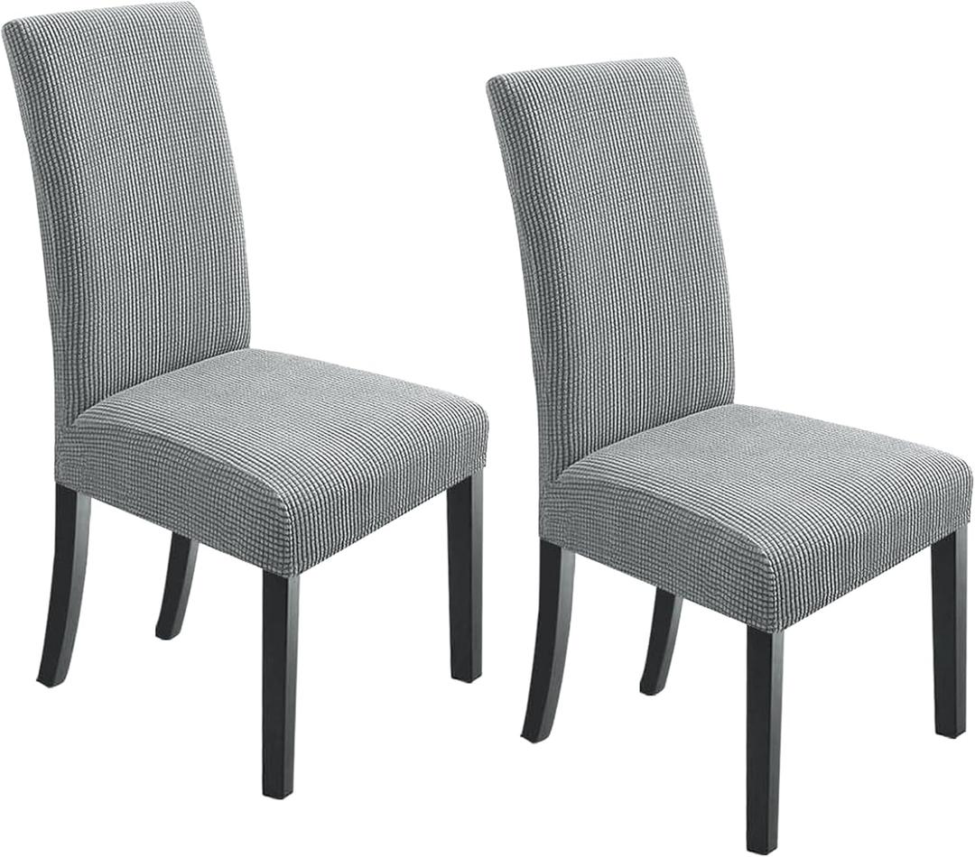 NORTHERN BROTHERS Dining Room Chair Covers Set of 2,Removable Washable Chair Covers for Dining Chairs,Stretch Parson Chair Slipcover(Light Grey)