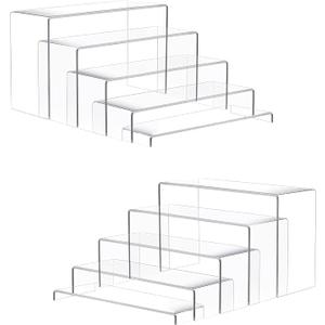Goabroa 2 Sets 10 Pcs Clear Display Risers, Rectangular Display Stands | Table Stands for Jewelry, Cupcake, Perfume, Figures, Dessert (7"-8"-9" L)