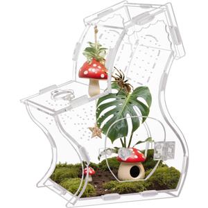 Premium 3mm Acrylic Terrarium for Jumping Spiders & Tarantulas | 5.9"x9.4"x3.5" Tall Arboreal Enclosure with Magnetic Doors & 1mm Micro-Vents | Escape-Proof Habitat for Mantis, Reptiles, Frogs
