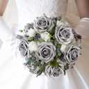 N&T NIETING Artificial Flowers, Fake Flowers Roses Perfect for DIY Wedding Bridal Bouquets Centerpieces Bridal Shower Party Home Flower Arrangement Decorations, 25Pcs, Silver Gray