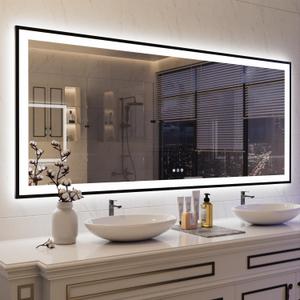 ISKM Framed LED Mirror for Bathroom 77"x36", Dimmable LED Bathroom Mirror with Lights, Anti-Fog, Front and Backlit Lighted Mirror 3-Colors, Shatterproof, Memory Function