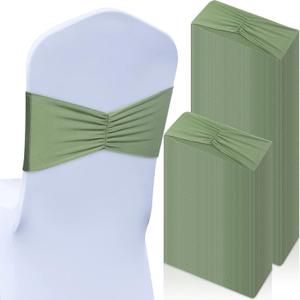 Moukeren 100 Pcs Spandex Chair Sashes Bows Bands Slider Sashes for Chair Covers Elastic Bands Ties Ribbon Decorations for Wedding Party Events Ceremony Birthday Banquet(Sage Green)
