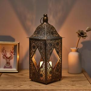 Moroccan Lantern Lamp Decorative Candle Holders for Ramadan Decorations, Hanging, Outdoor Patio or Porch, Indoor Home Decor11.6inch Bronze