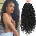 Col Bling Goddess Locs Crochet Hair for Black Women 14 Inch, 8 Packs Faux Locs Crochet Hair, Boho Style Locs, River Locs Hair with Curly Ends (14Inch, 1B, 8Packs),Black, Purple and Brown Colors
