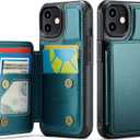 Vinich for iPhone 12/12 Pro Wallet Case with Card Holder, RFID Blocking Credit Slots Kickstand Shockproof Phone Cover Fit for iPhone 12/12 Pro 6.1" Bluish Green