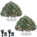 2 Pack 24Inch Prelit Christmas Trees,Outdoor Frosted Urn Fillers 150 Branches Battery Operated 50 LEDs Dual Color Change with Timer Pine Cones Red Berries for Porch Pathway Decor